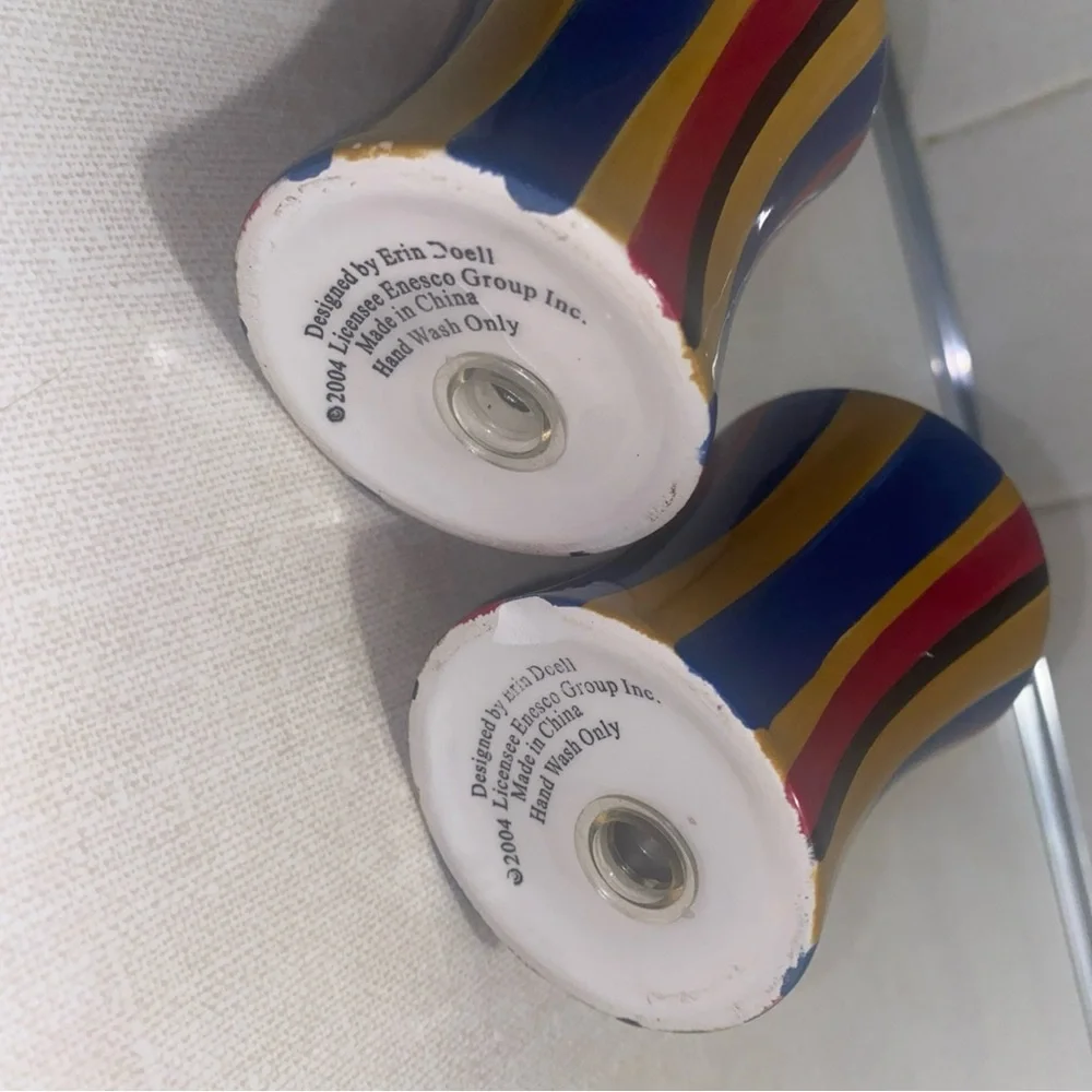 Vintage 2004 Enesco By Erin Donell Salt & Pepper Shakers‎ Set Of 2 Multi Striped